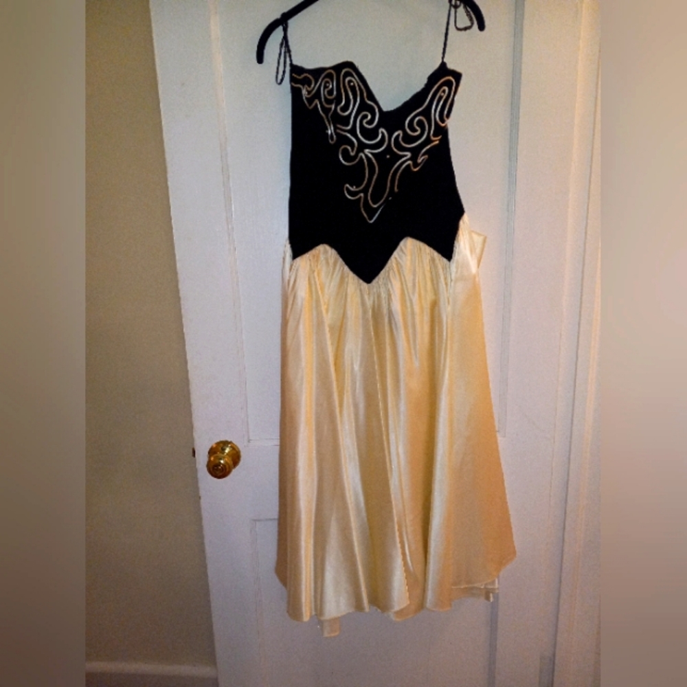 Union made ivory and black strapless dress